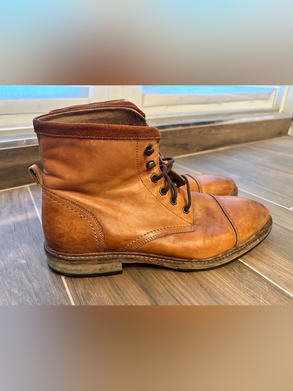 Florsheim Chestnut Brown Leather Lace-Up Ankle Boots